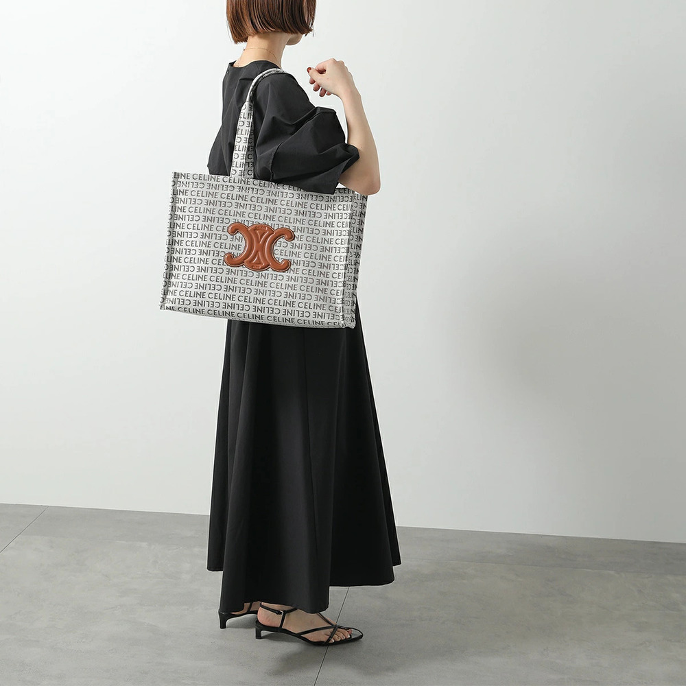 Celine Cabas Tote Bag Triomphe Textile Tan